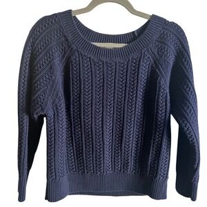 Gap Womens Navy Blue Cable Knit Cotton Scoop Neck Pullover Sweater Small 9170-1